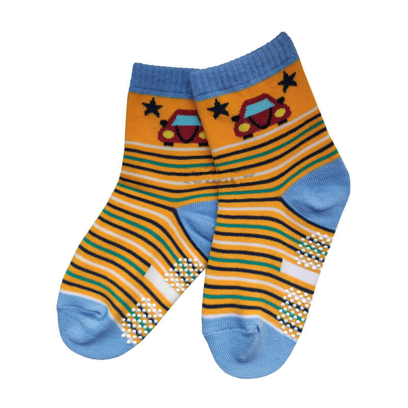 Funny Kids Indoor Jungle Gym Socks with Cartoon Cars and Grips 