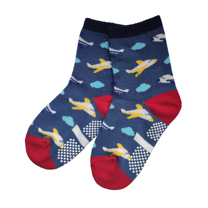 Funky Kids Indoor Play Center Socks with Airplanes and Clouds 