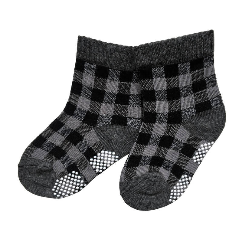 Kids Indoor Play Yard Socks with Check Pattern and Crew Height