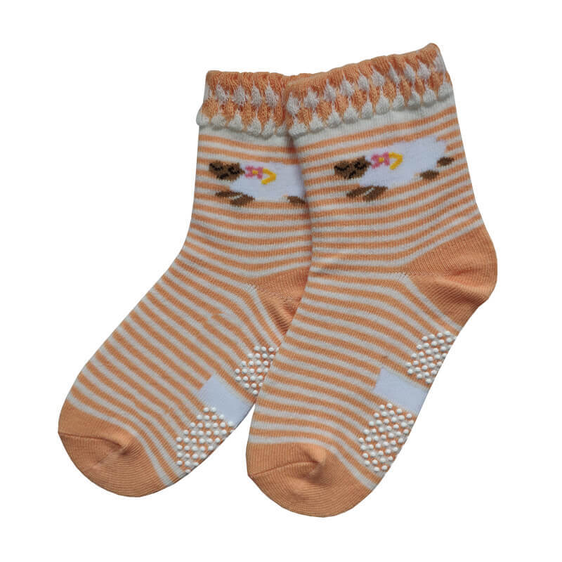 Striped Lace Anti Slip Playland Socks with Running Sheep on Legs
